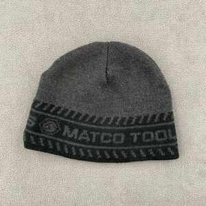 Y2K Skully Matco Tools Beanie Hat Mens Gray Black Knit Wraparound Spell Out